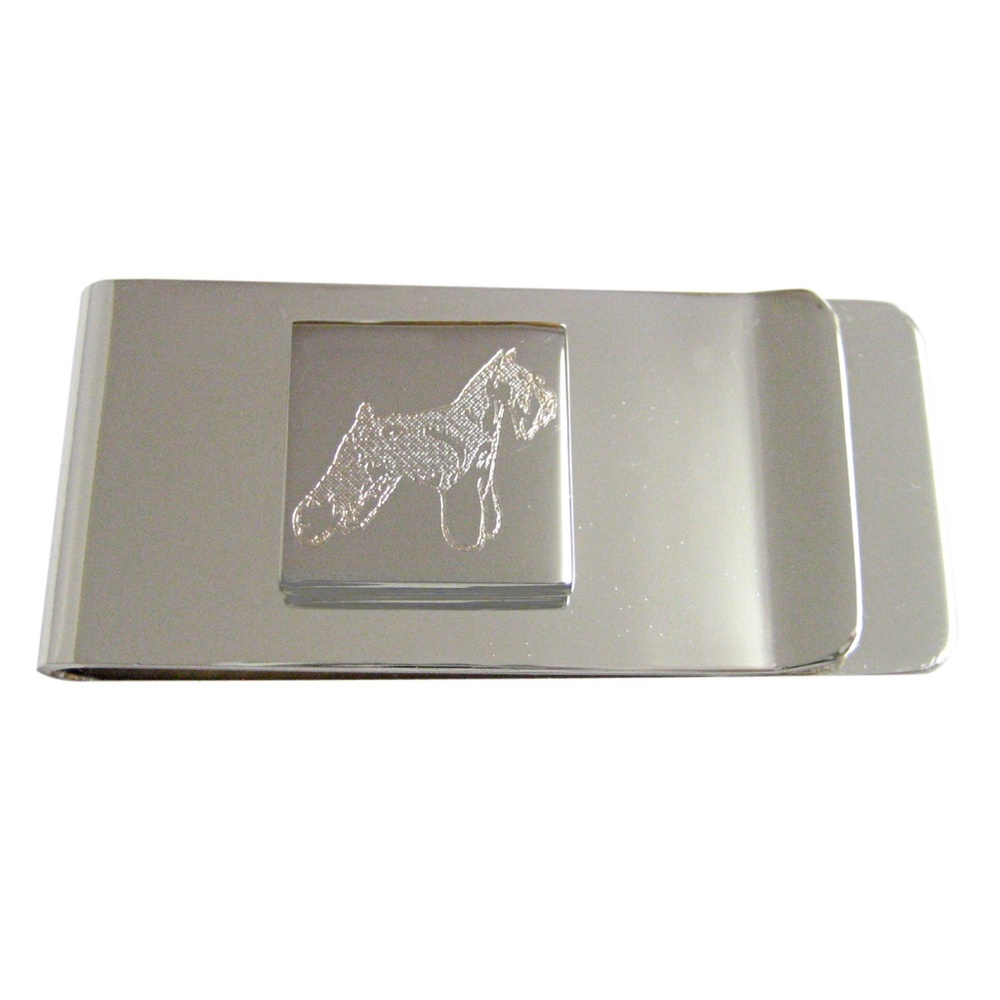 Silver Toned Etched Scottish Terrier Dog Money Cli